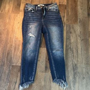 KanCan Dark Blue Distressed Asymmetrical hem Ankle Jeans